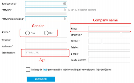 Sign up form with additional data