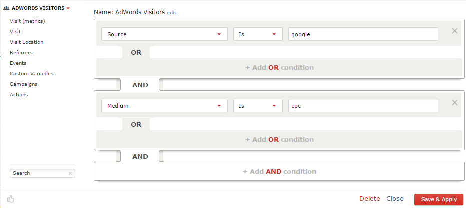 Piwik PRO Adwords analytics and segments