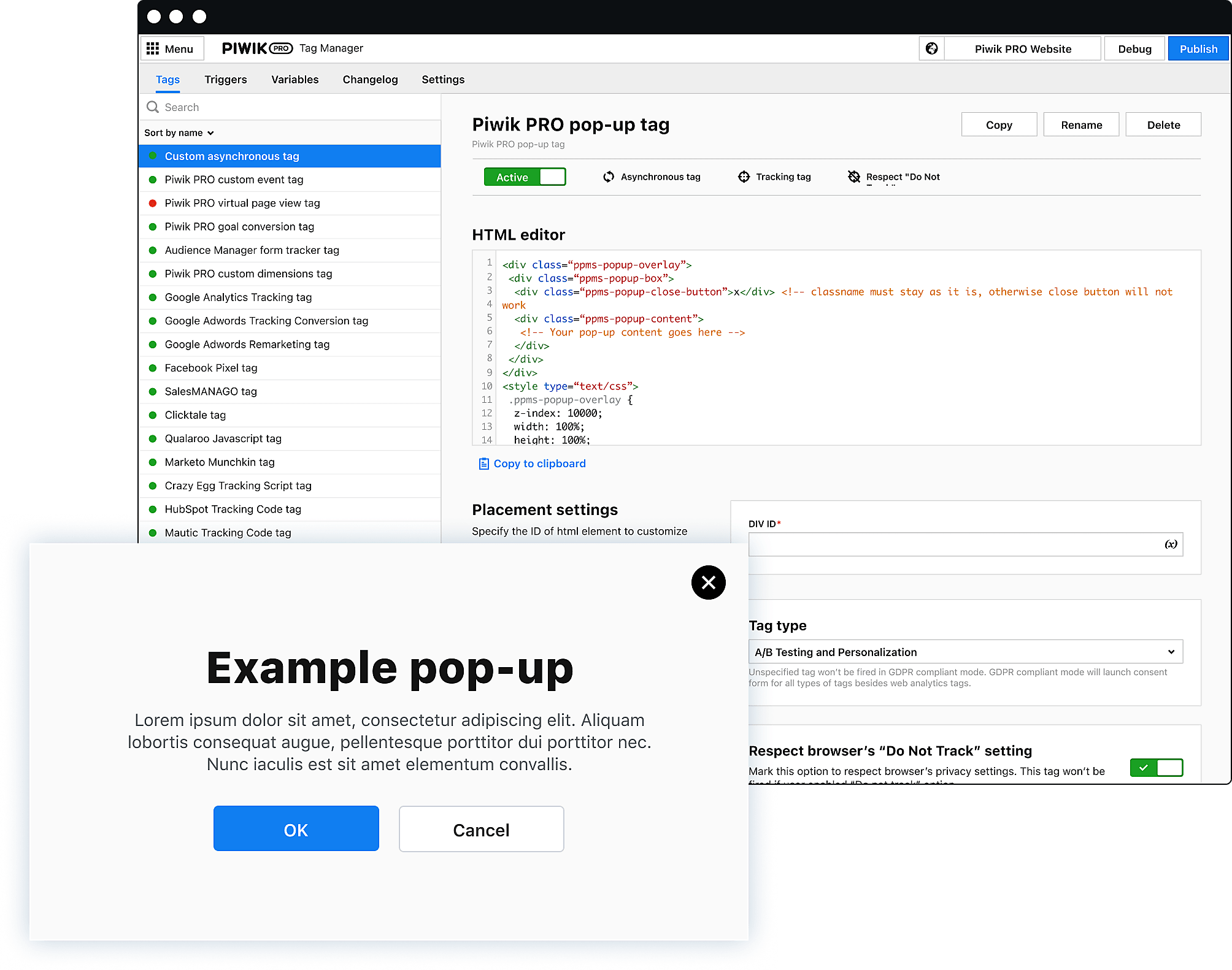 Tag Manager - Custom popups
